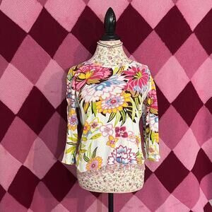 y2k pink floral beaded longsleeve blouse